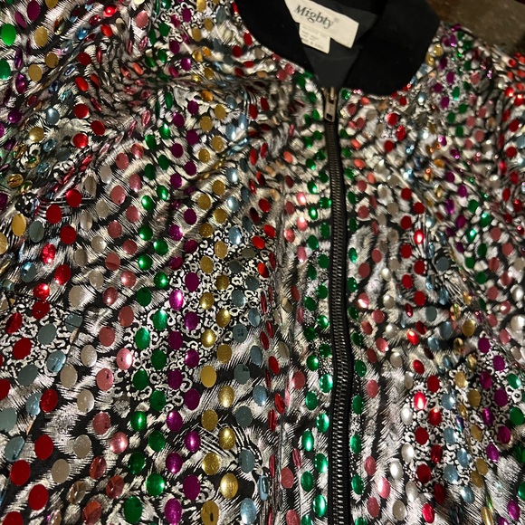 Mighty Retro/Vintage Metallic Silver Bomber Jacket with Multi-Colour Sequins - Picture 7 of 16